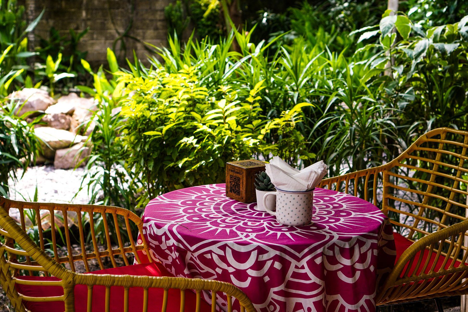 A table set in the garden at The Spot