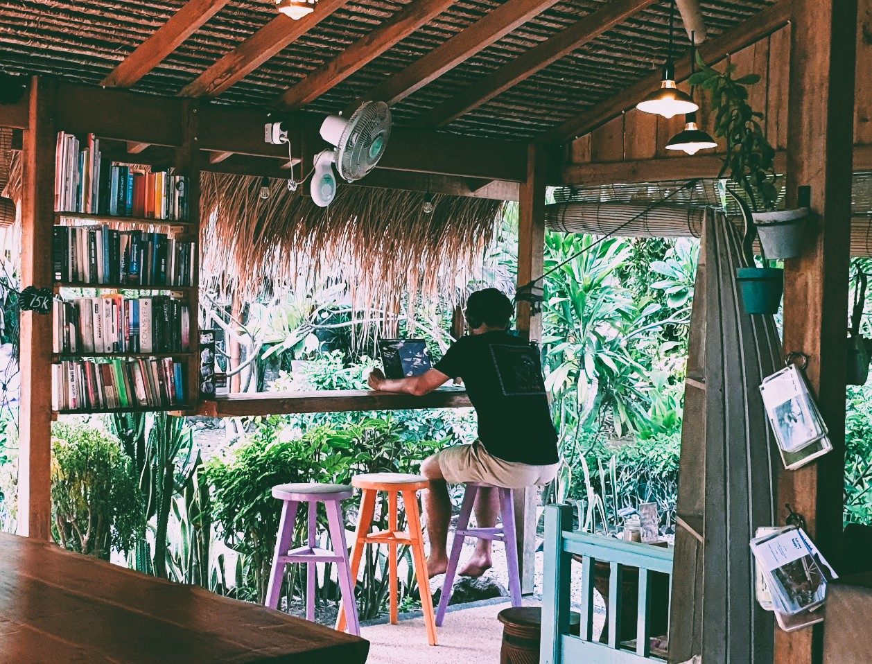 Working at standing desk The Spot Lombok